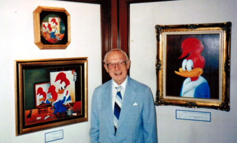 Lantz, in 1990, gefotografeerd met schilderijen van Woody Woodpecker. (D Ramey/CC BY-SA 4.0