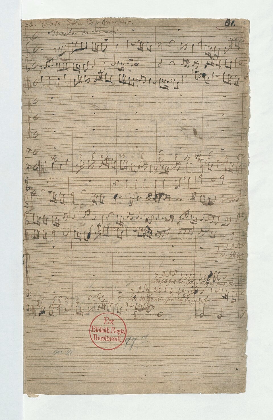 Het handgeschreven manuscript van het openingskoor van de cantate “Du sollt Gott, deinen Herren, lieben” (BWV 77) uit 1723 van Johann Sebastian Bach. Publiek domein