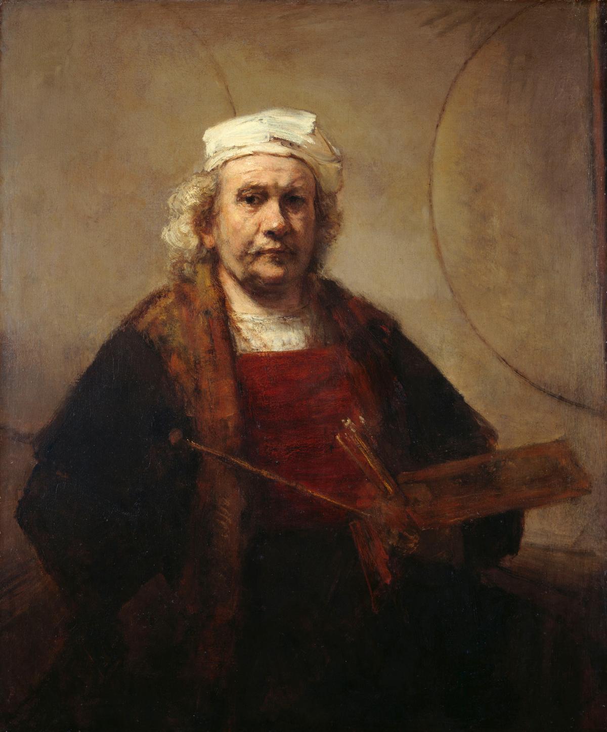 “Zelfportret met twee cirkels”, 1665–1669, door Rembrandt.