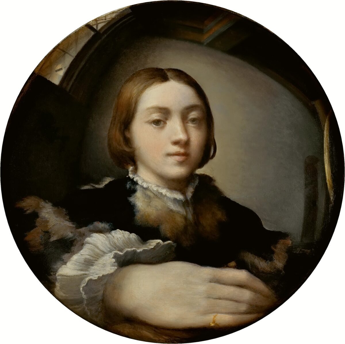 “Zelfportret in een bolspiegel”, circa 1523–1524, door Parmigianino.